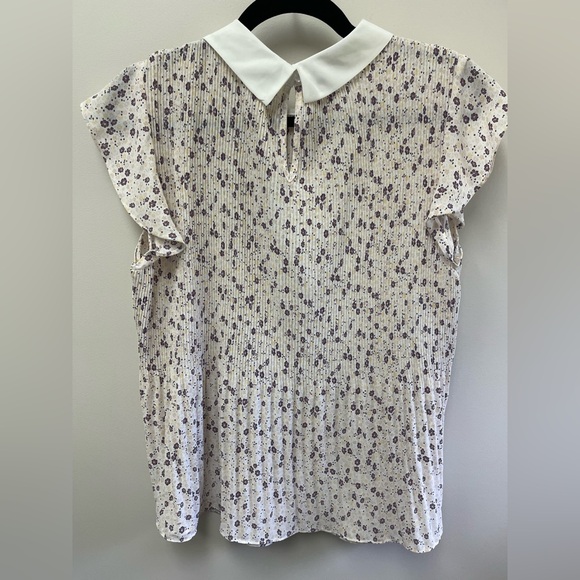 Adrianna Papell Purple Floral Blouse with White Collar - Picture 4 of 6